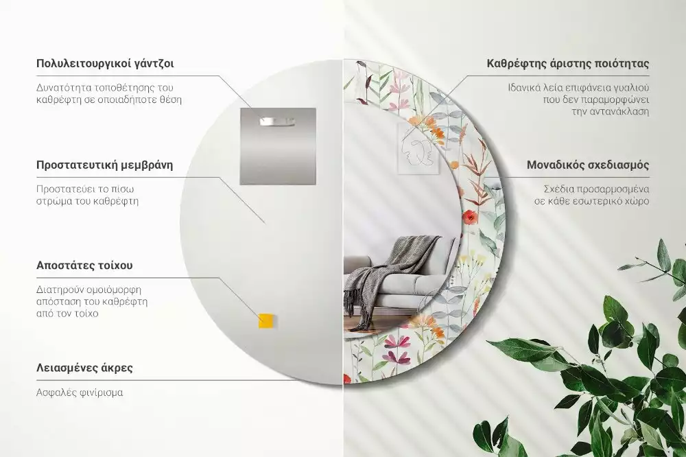 Bedrukte ronde spiegel Wilde bloemen