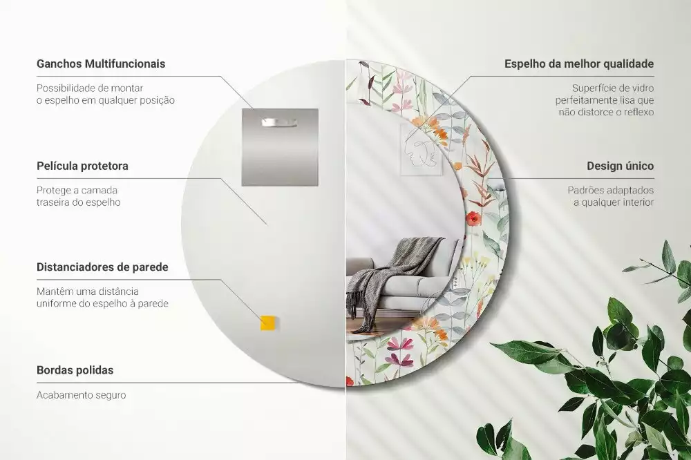 Bedrukte ronde spiegel Wilde bloemen