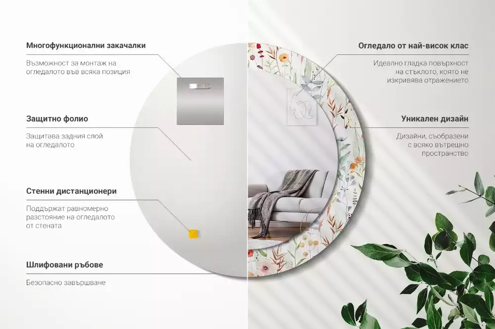 Bedrukte ronde spiegel Wilde bloemen