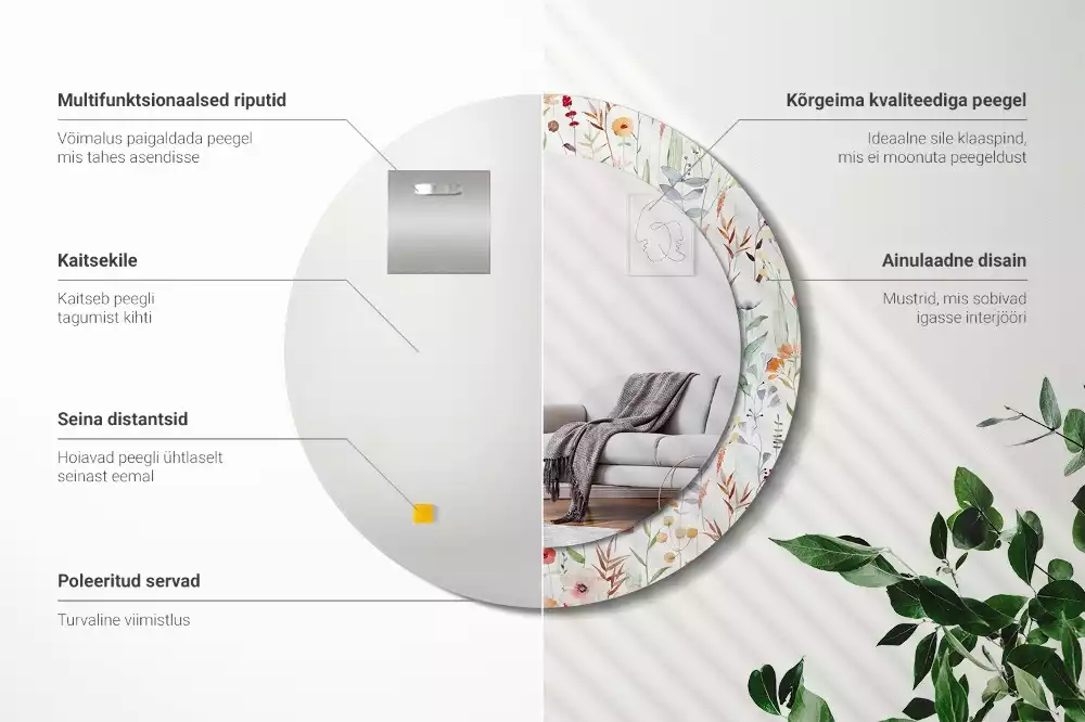 Bedrukte ronde spiegel Wilde bloemen