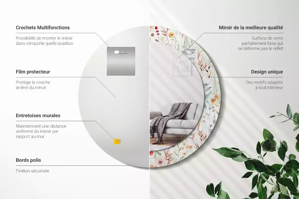 Bedrukte ronde spiegel Wilde bloemen