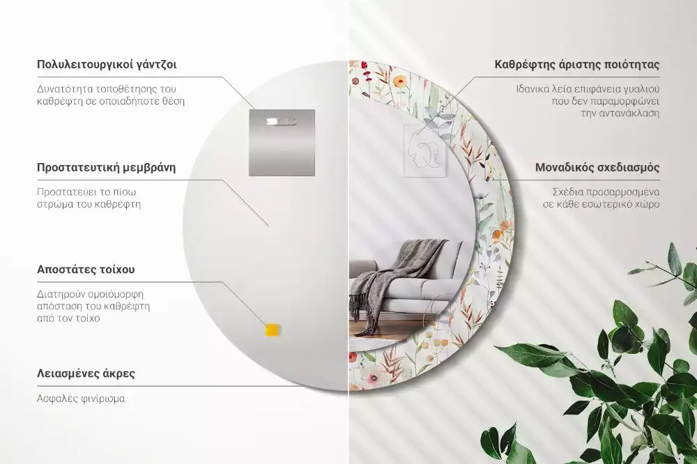 Bedrukte ronde spiegel Wilde bloemen