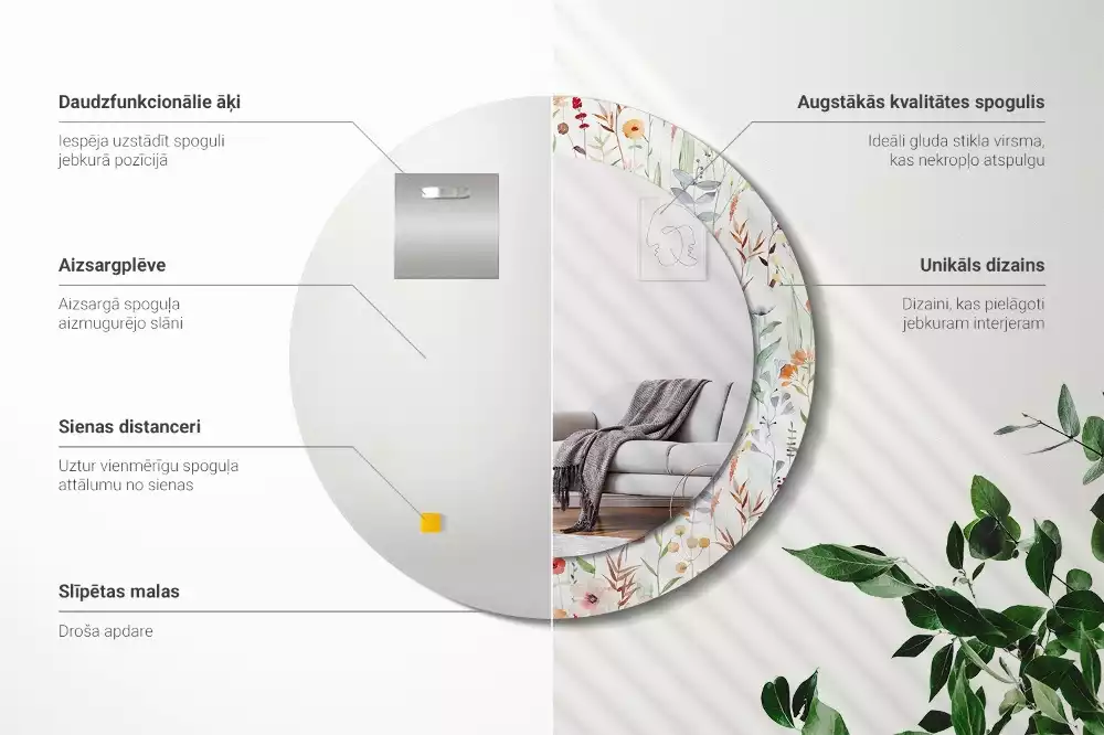 Bedrukte ronde spiegel Wilde bloemen