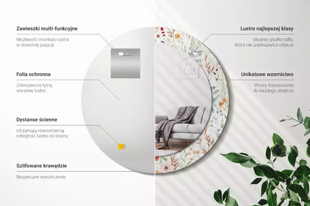 Bedrukte ronde spiegel Wilde bloemen