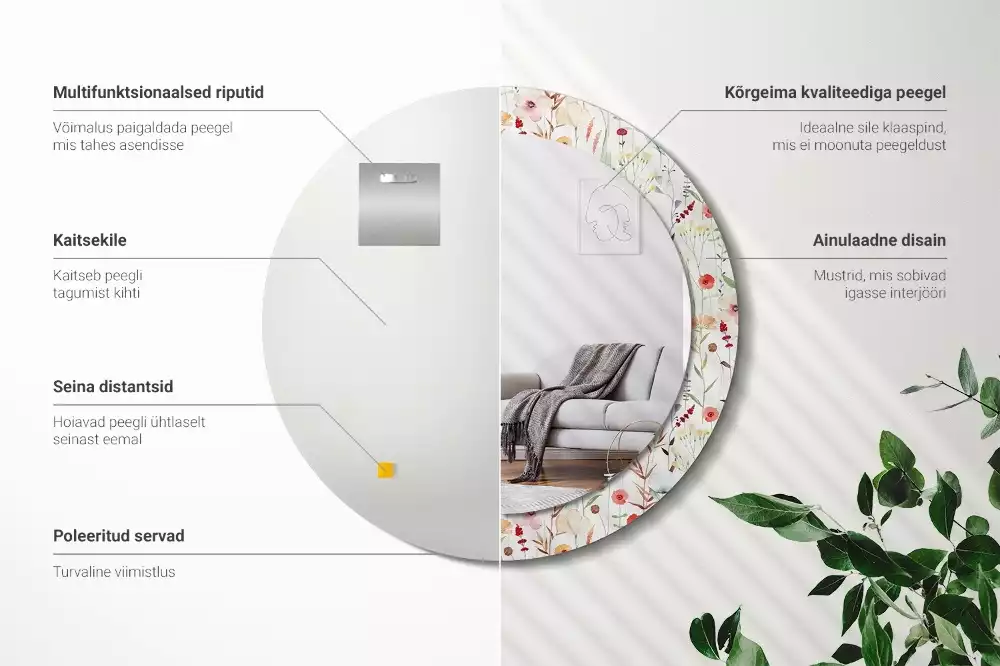 Bedrukte ronde spiegel Wilde bloemen