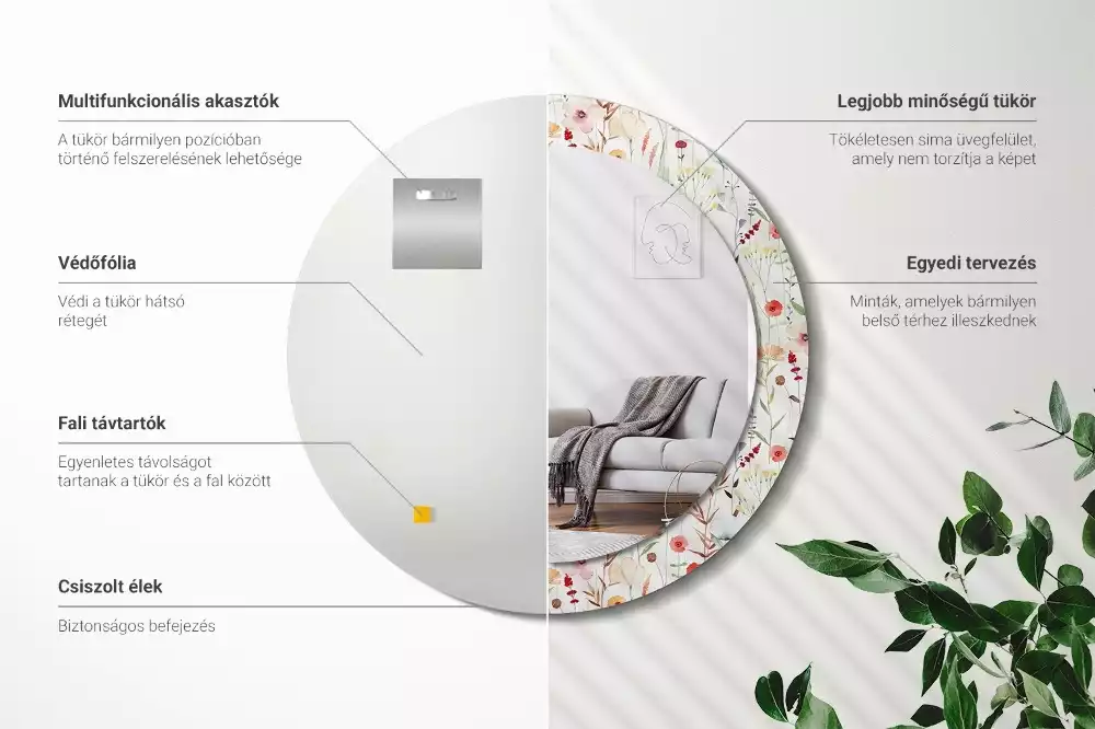 Bedrukte ronde spiegel Wilde bloemen