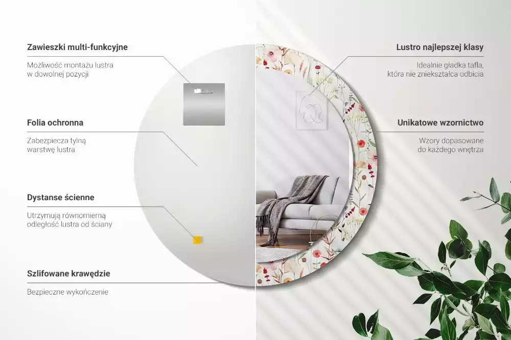 Bedrukte ronde spiegel Wilde bloemen