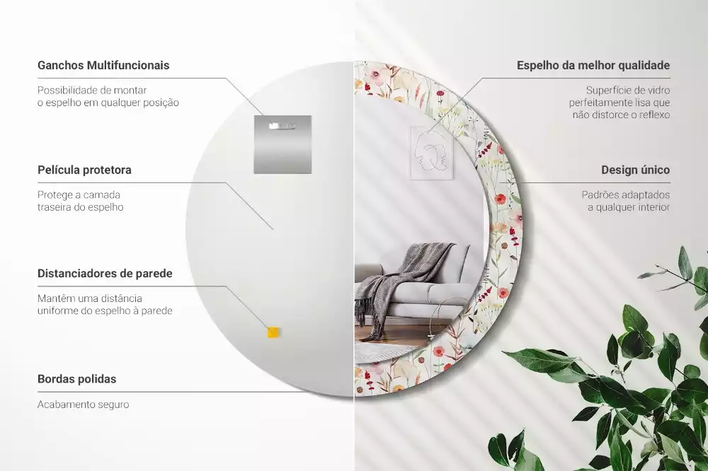 Bedrukte ronde spiegel Wilde bloemen