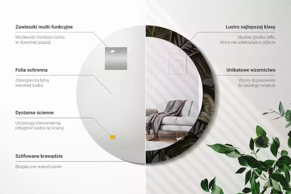 Ronde spiegel met bedrukte lijst Hibiscusbloemen