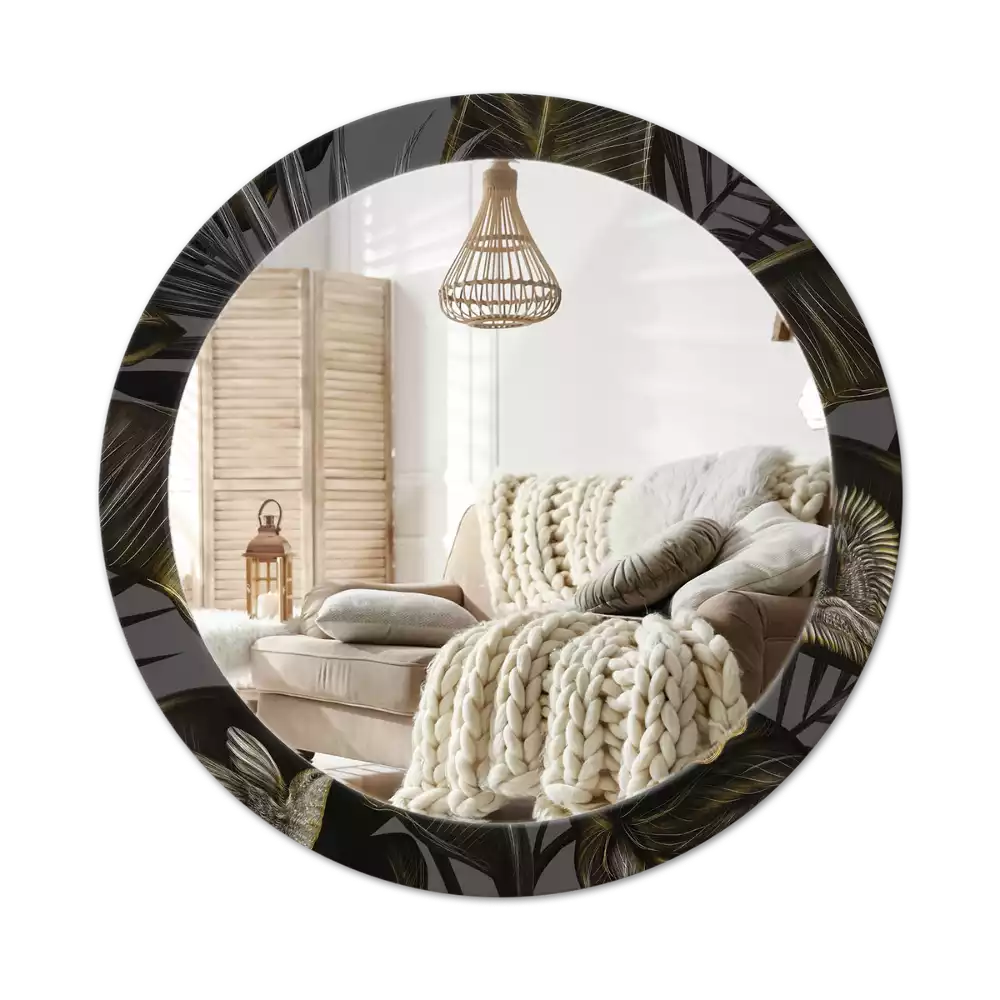 Ronde spiegel met bedrukte lijst Hibiscusbloemen