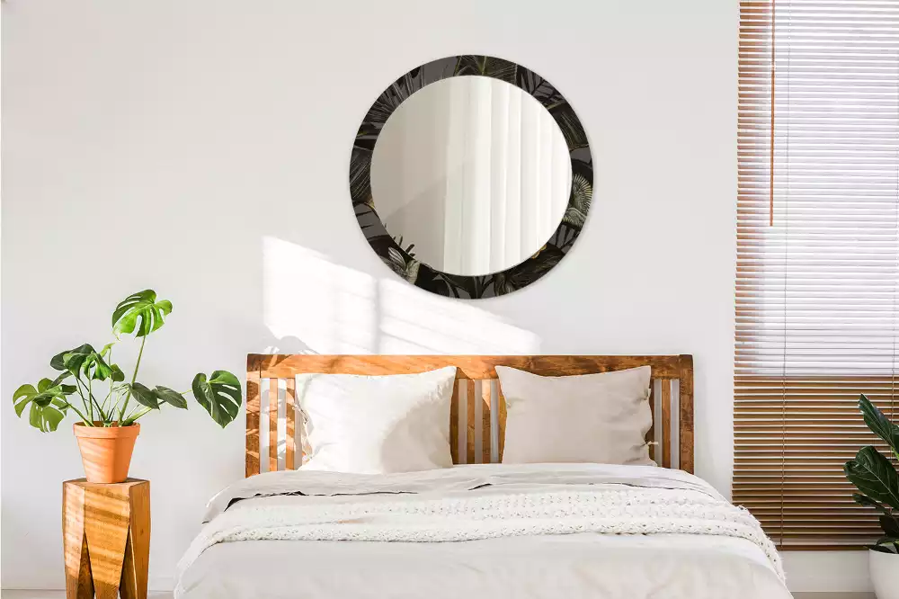 Ronde spiegel met bedrukte lijst Hibiscusbloemen