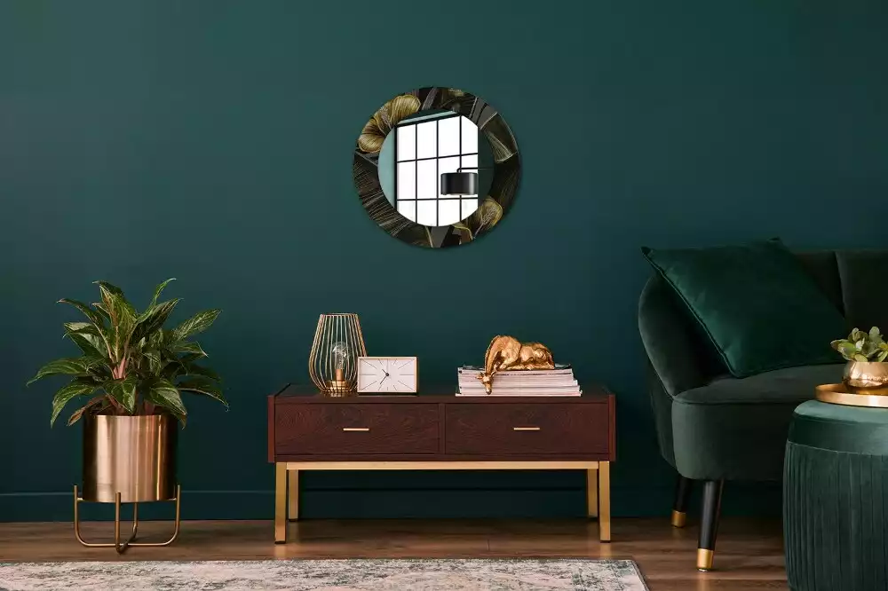 Ronde spiegel met bedrukte lijst Hibiscusbloemen