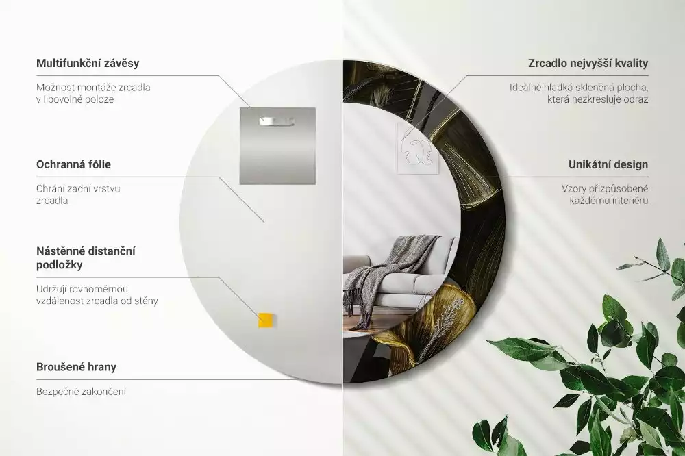 Ronde spiegel met bedrukte lijst Hibiscusbloemen