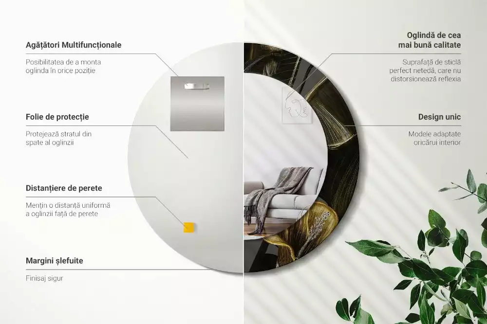 Ronde spiegel met bedrukte lijst Hibiscusbloemen