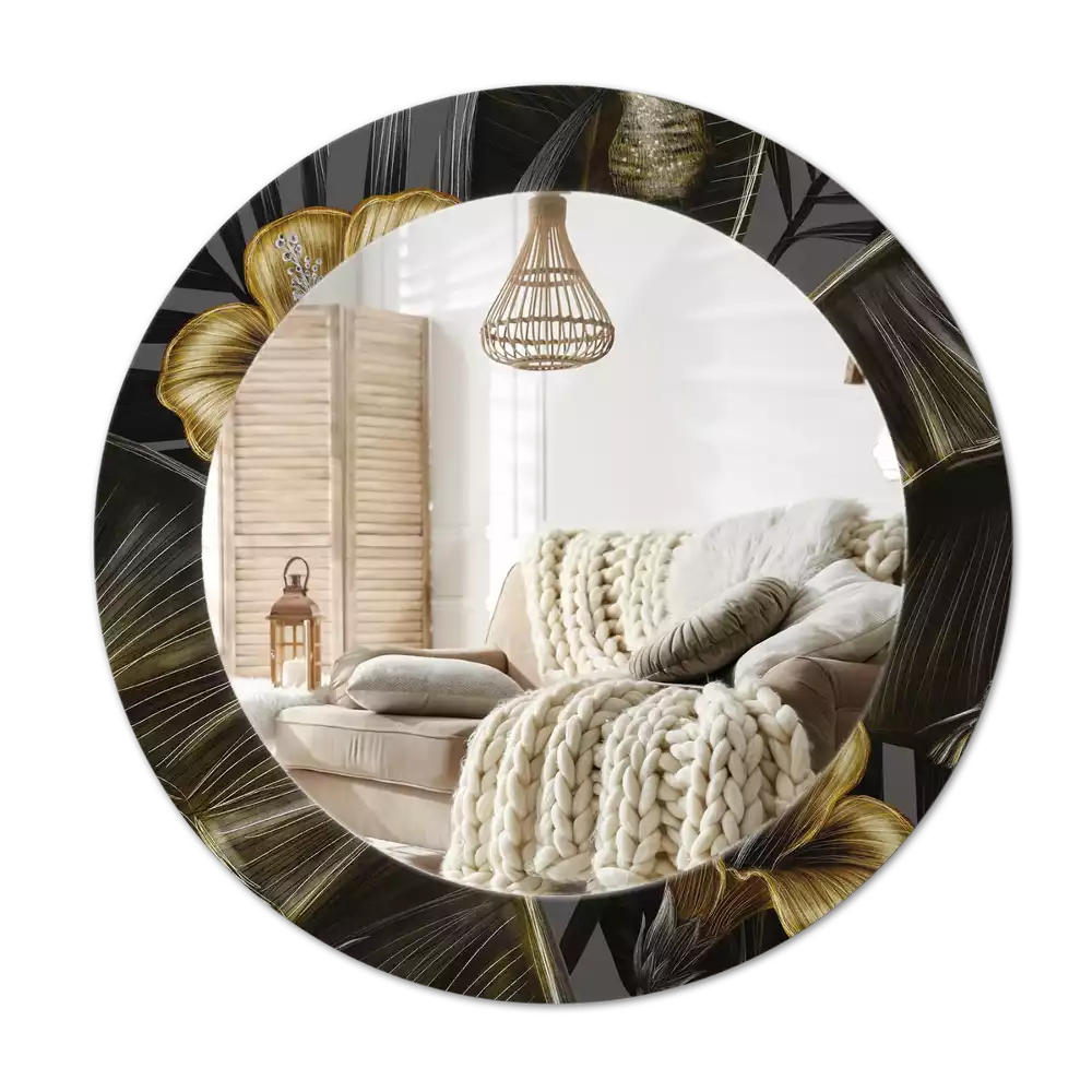 Ronde spiegel met bedrukte lijst Hibiscusbloemen