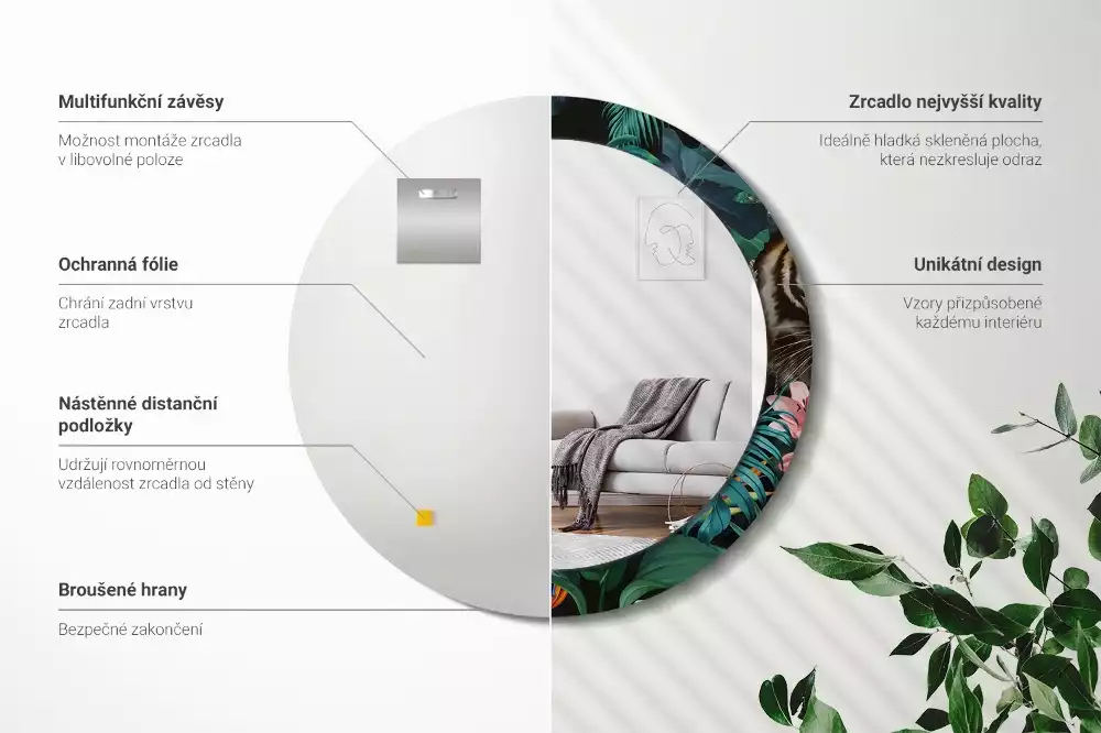 Bedrukte ronde spiegel Vintage jungle