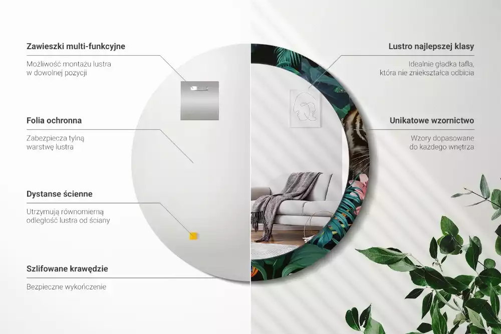 Bedrukte ronde spiegel Vintage jungle