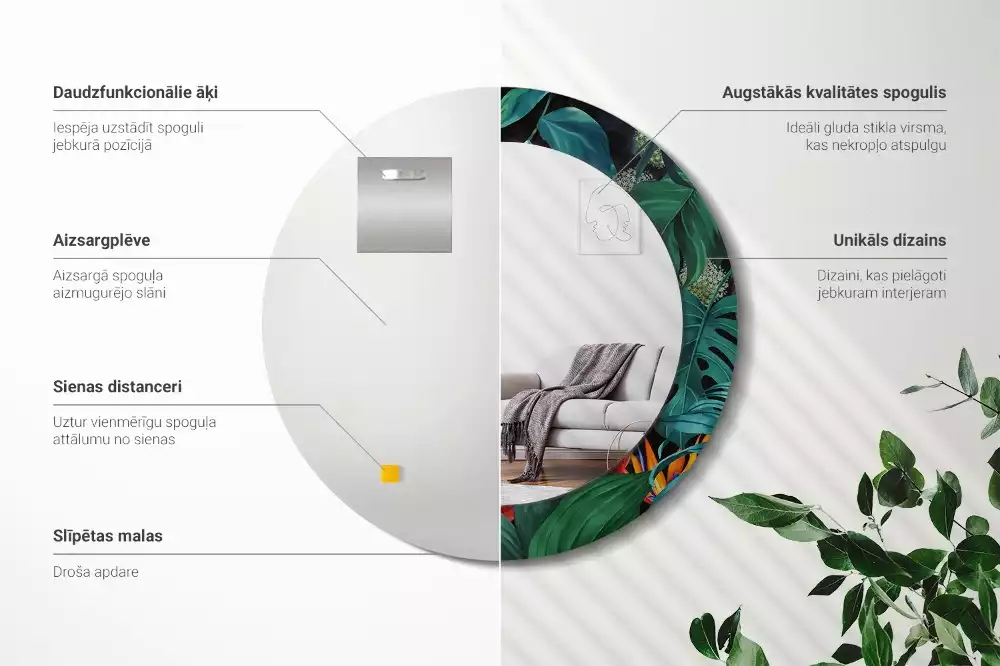 Bedrukte ronde spiegel Vintage jungle