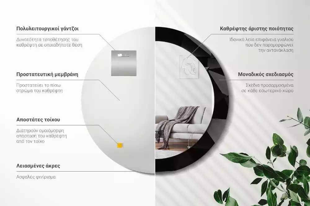 Bedrukte ronde spiegel Abstract zwart