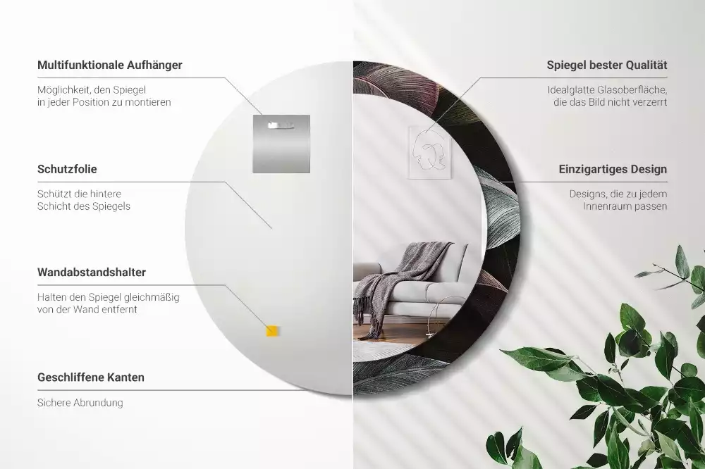 Bedrukte ronde spiegel Donkere tropische bladeren