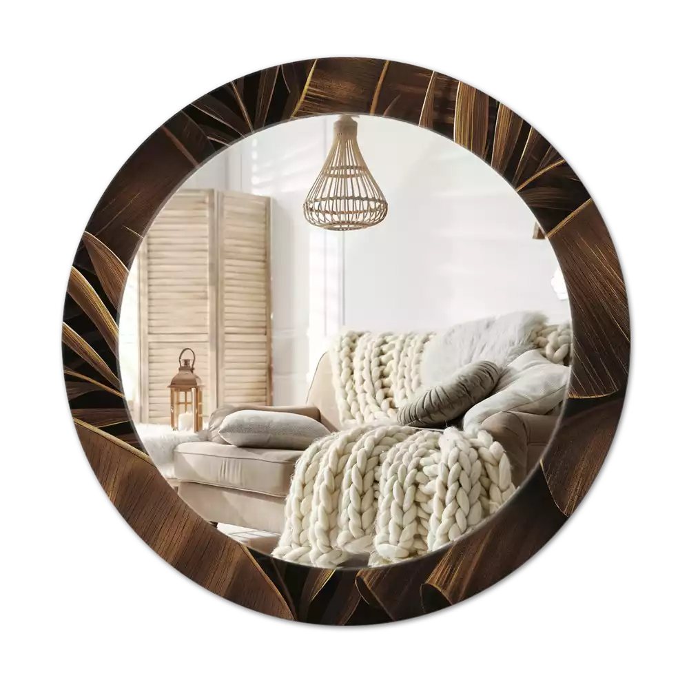 Bedrukte ronde spiegel Bruine bananenbladeren