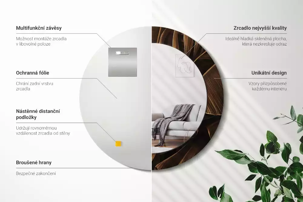 Bedrukte ronde spiegel Bruine bananenbladeren