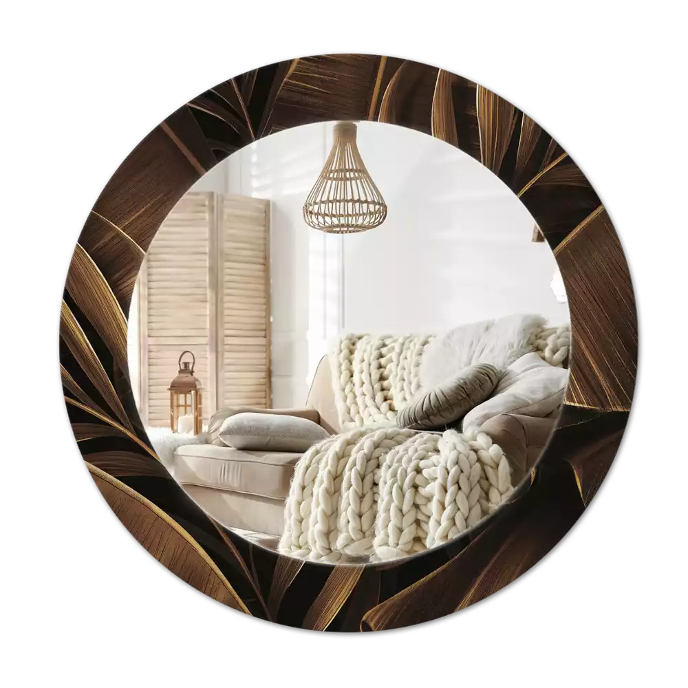 Bedrukte ronde spiegel Bruine bananenbladeren