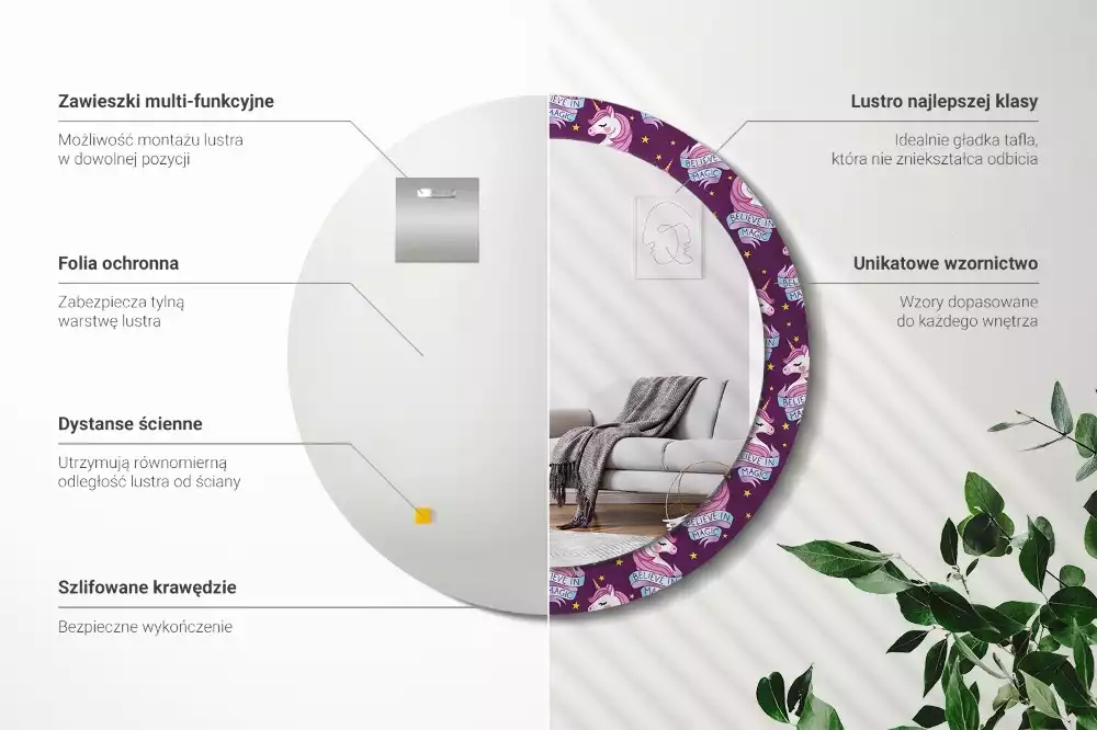 Bedrukte ronde spiegel Ster Eenhoorn