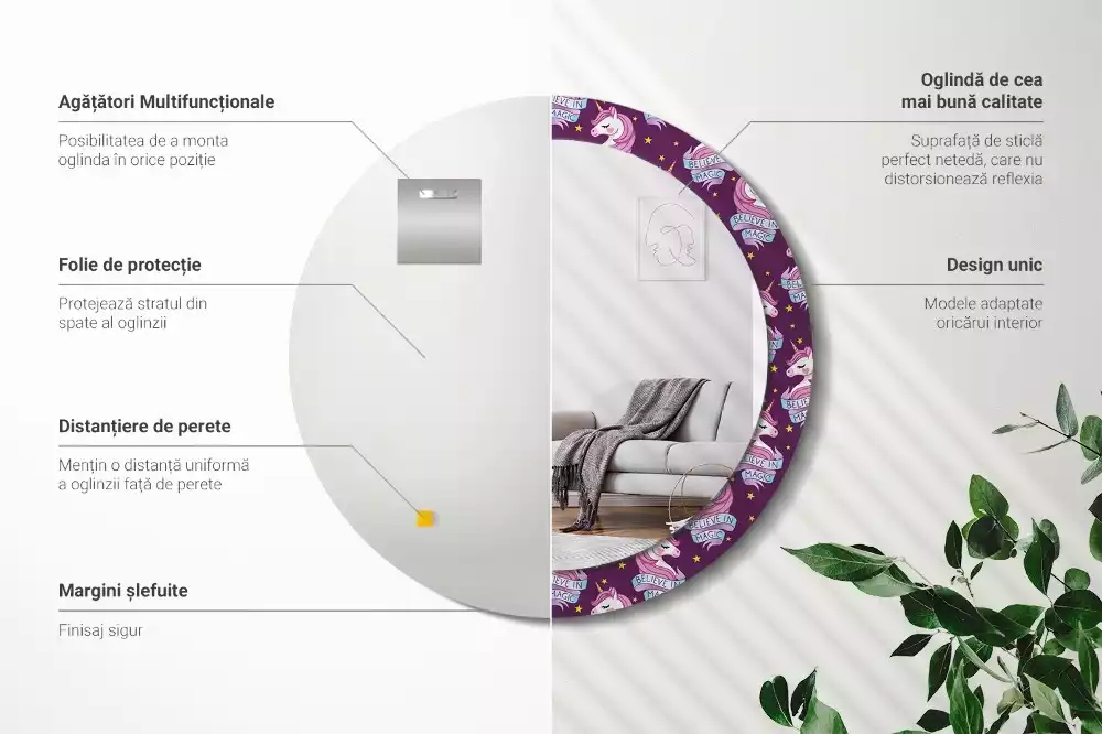 Bedrukte ronde spiegel Ster Eenhoorn