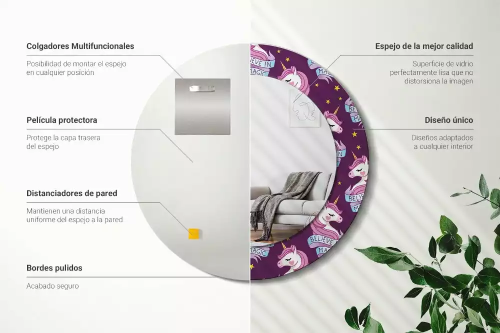 Bedrukte ronde spiegel Ster Eenhoorn