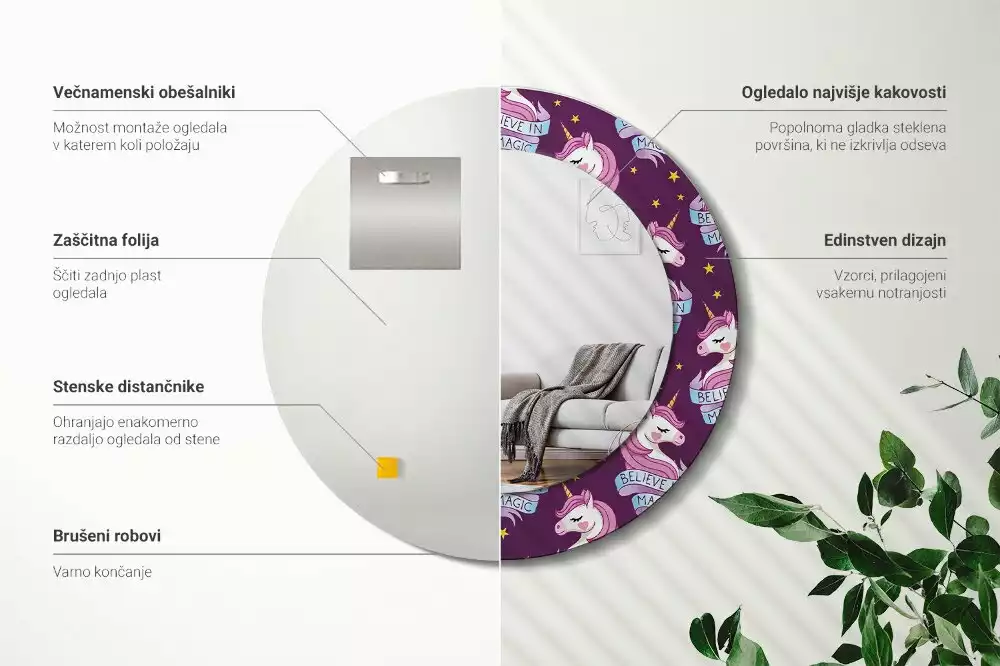 Bedrukte ronde spiegel Ster Eenhoorn