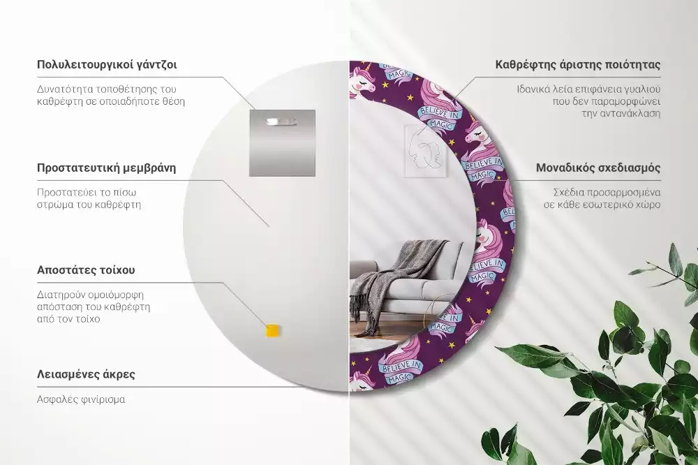 Bedrukte ronde spiegel Ster Eenhoorn