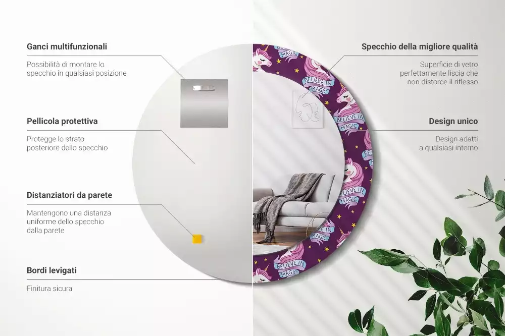 Bedrukte ronde spiegel Ster Eenhoorn