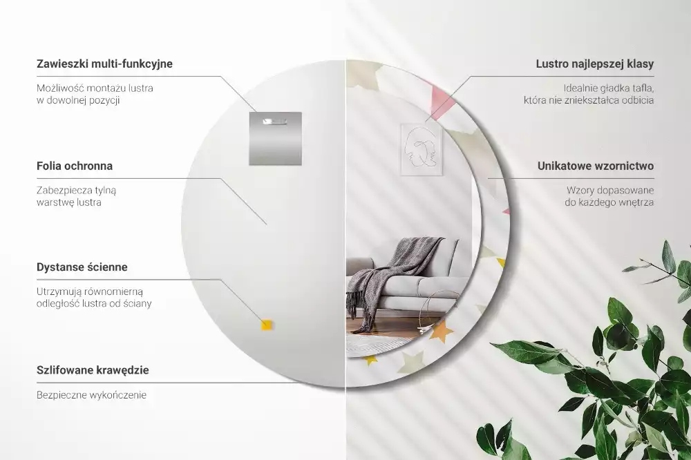 Ronde spiegel met decoratie Pastelsterren