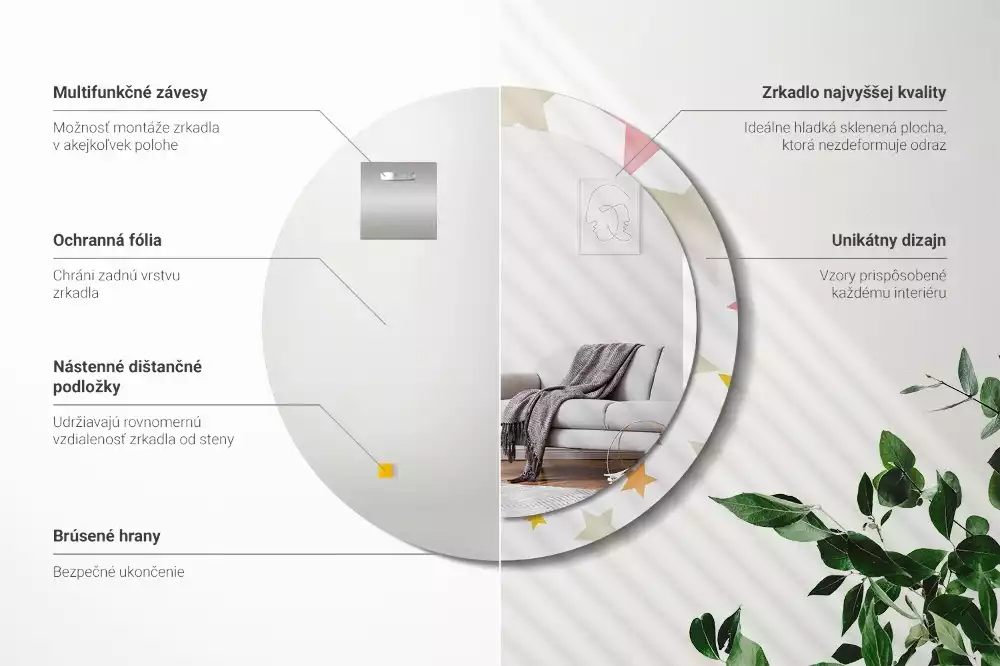 Ronde spiegel met decoratie Pastelsterren