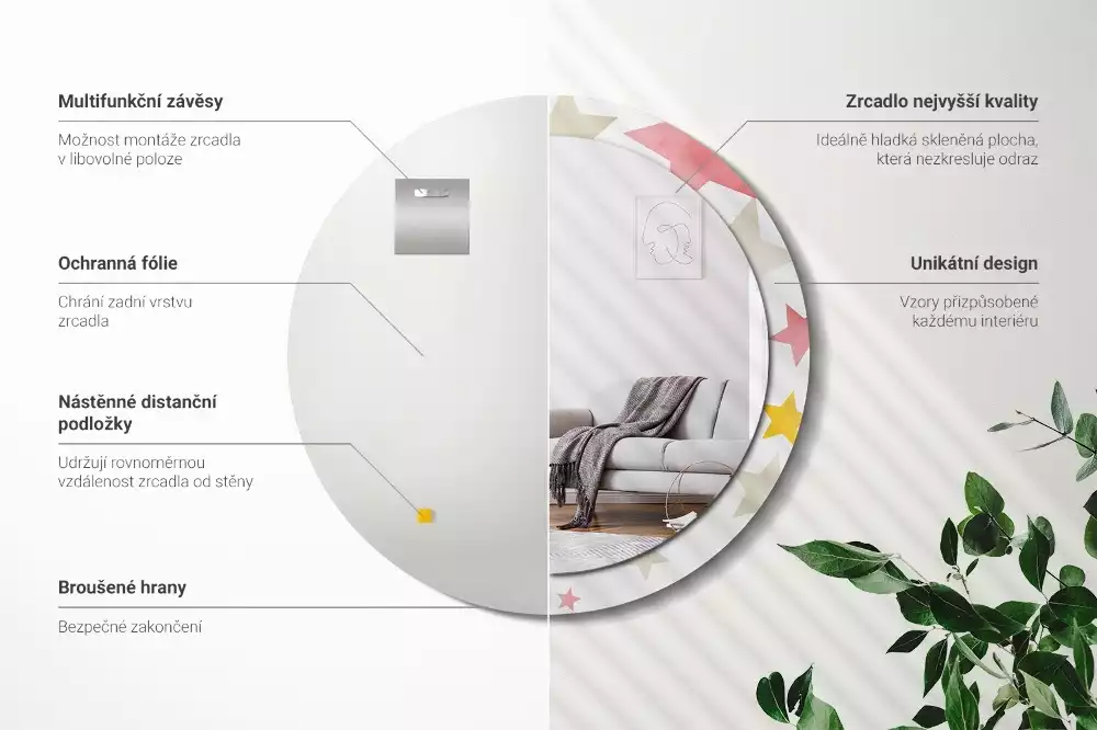 Ronde spiegel met decoratie Pastelsterren