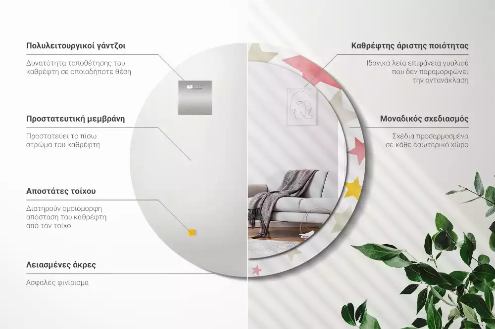 Ronde spiegel met decoratie Pastelsterren