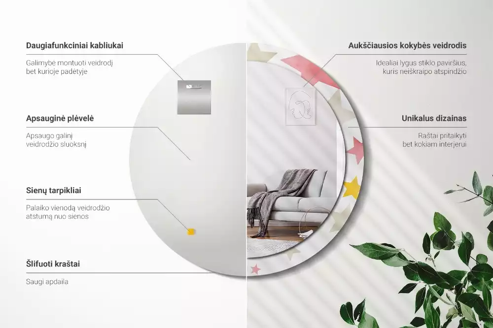 Ronde spiegel met decoratie Pastelsterren