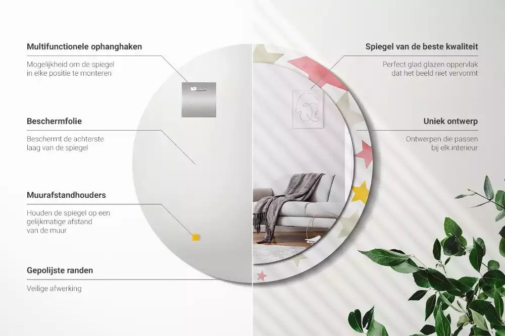 Ronde spiegel met decoratie Pastelsterren