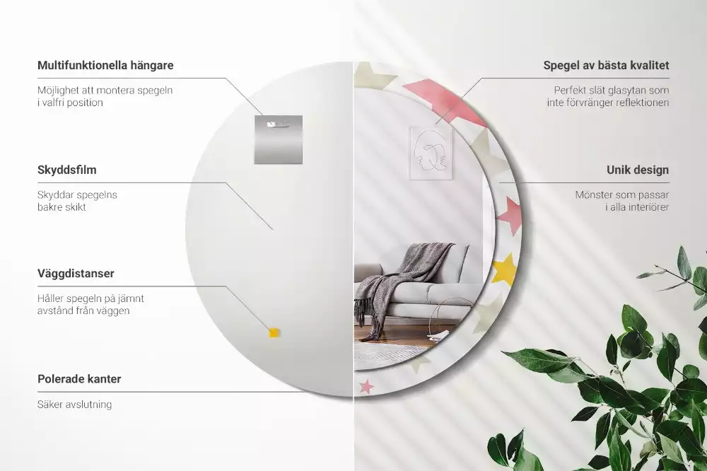 Ronde spiegel met decoratie Pastelsterren