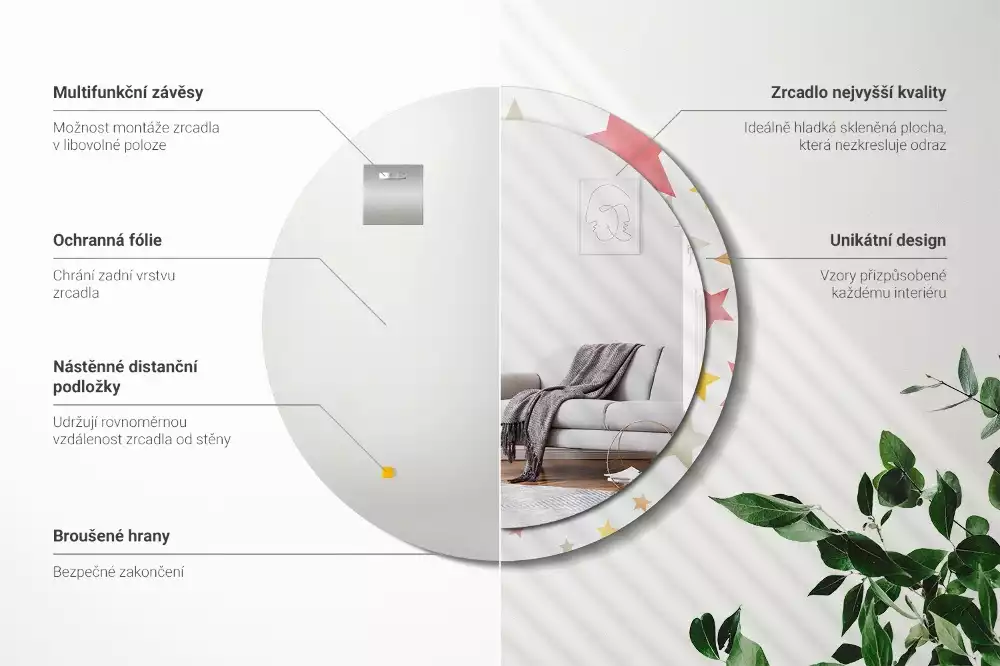 Ronde spiegel met decoratie Pastelsterren