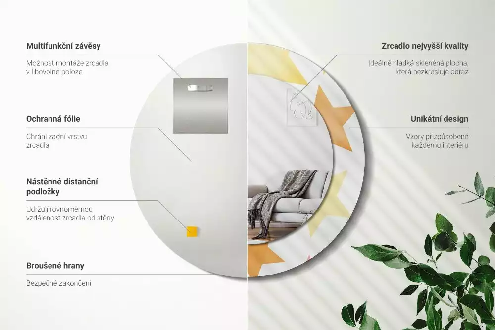 Ronde spiegel met decoratie Pastelsterren