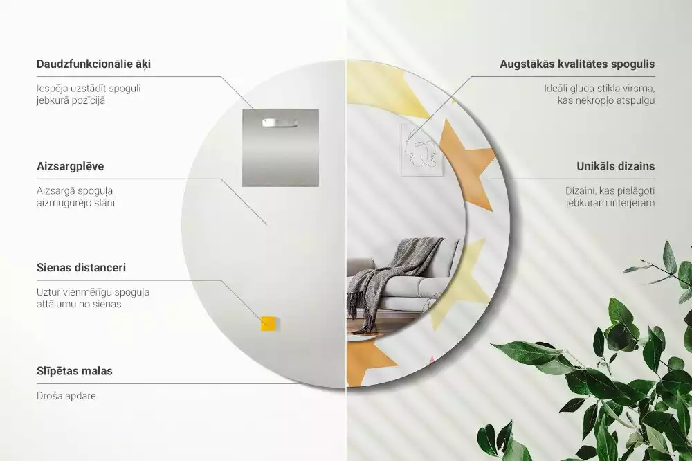 Ronde spiegel met decoratie Pastelsterren