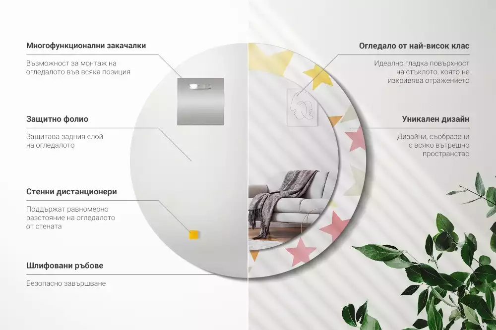 Ronde spiegel met decoratie Pastelsterren
