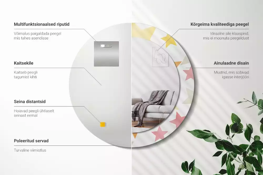 Ronde spiegel met decoratie Pastelsterren