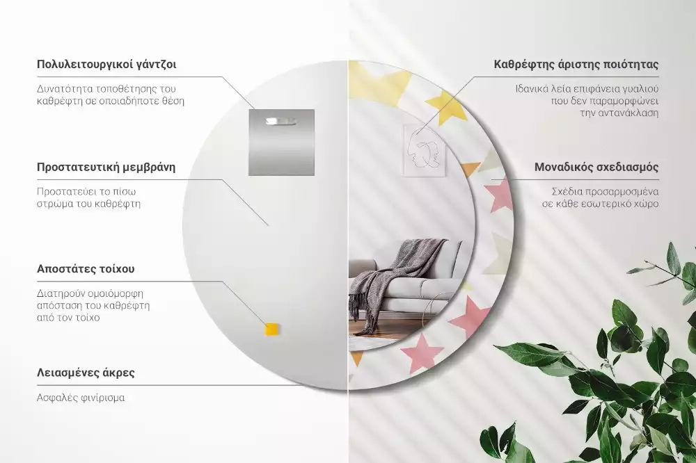 Ronde spiegel met decoratie Pastelsterren