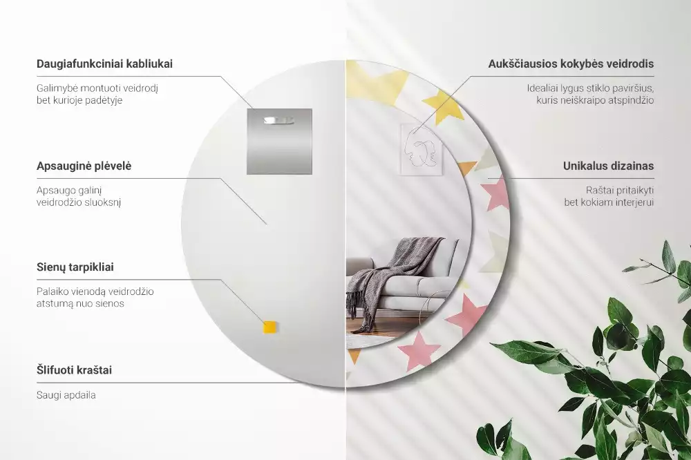 Ronde spiegel met decoratie Pastelsterren