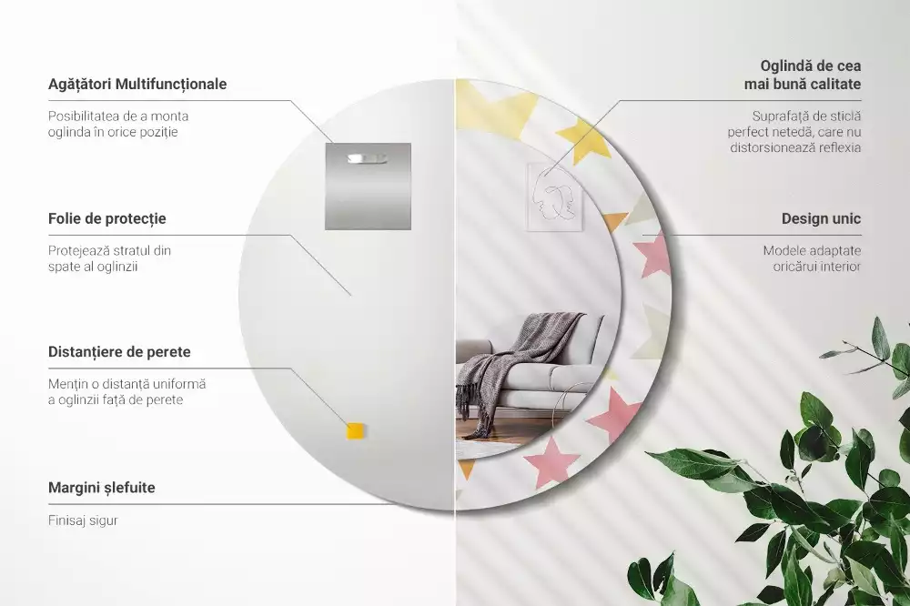 Ronde spiegel met decoratie Pastelsterren