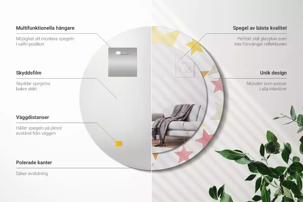 Ronde spiegel met decoratie Pastelsterren