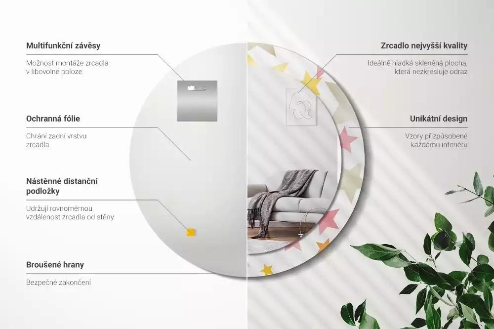 Ronde spiegel met decoratie Pastelsterren